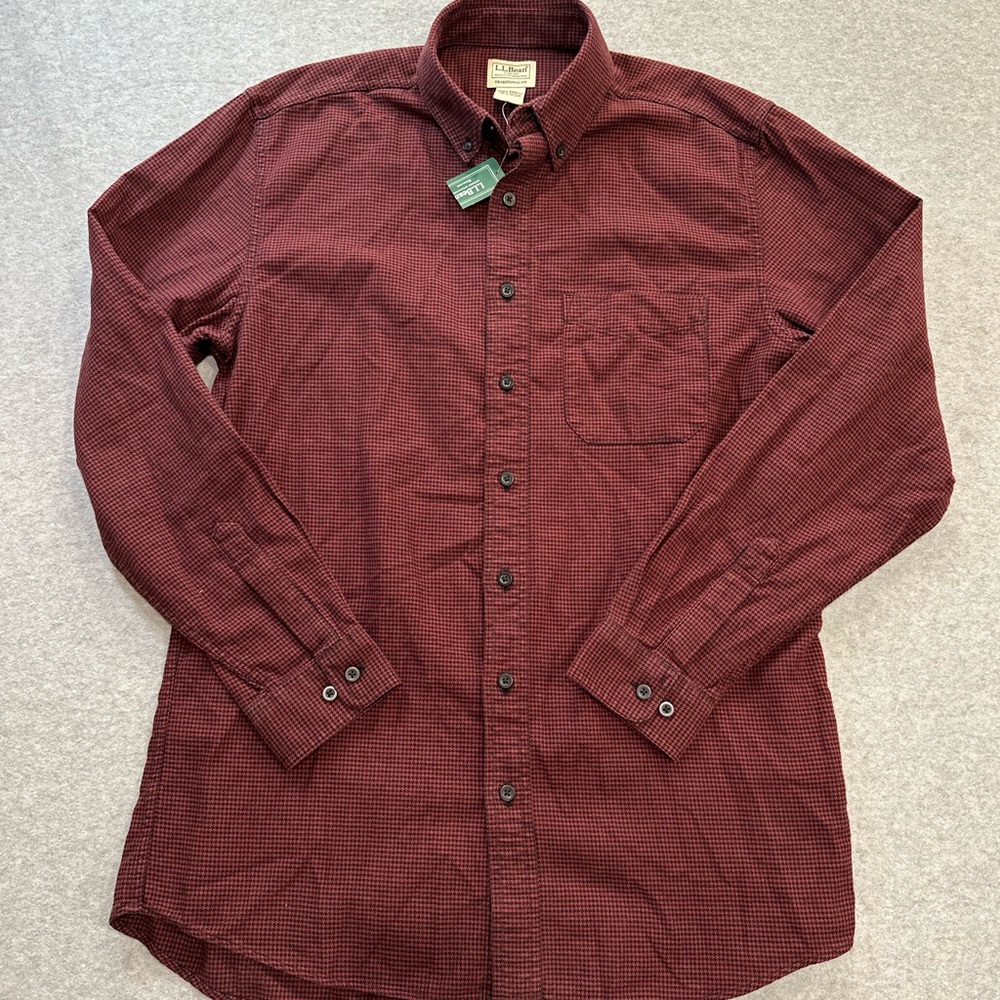 L.L. Bean Men's Button-Down Shirt in Burgundy Micro-Check